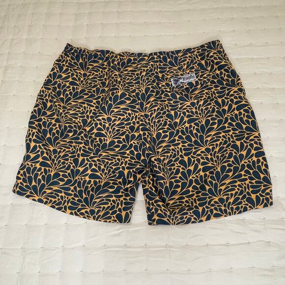 Trunks Swim Trunks Men's 38 Orange & Blue Floral Print Print, Beach, Pool - Picture 6 of 10